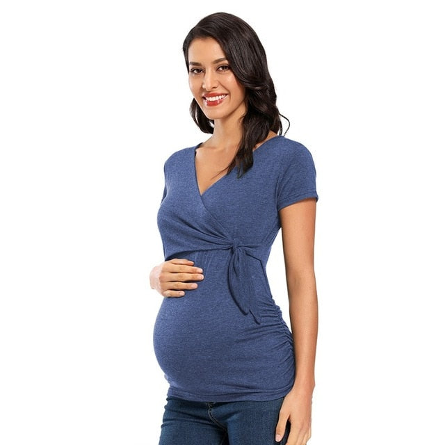 Těhotenské triko s dlouhým rukávem a mašlí (Výprodej)