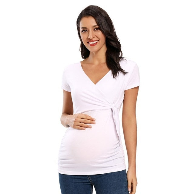 Těhotenské triko s dlouhým rukávem a mašlí (Výprodej)