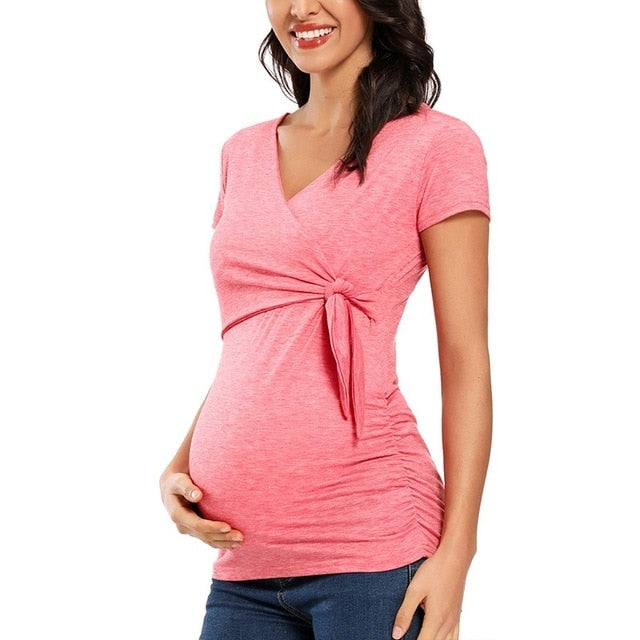 Těhotenské triko s dlouhým rukávem a mašlí